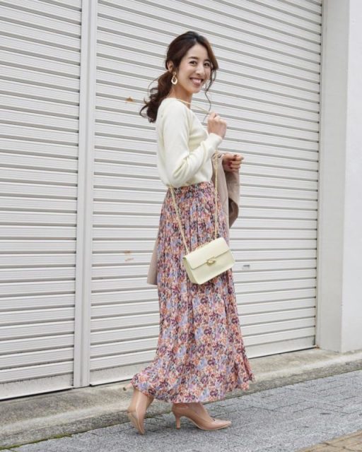 c53プロフィール フレアスカート 上質 春服 大人女子 日本製