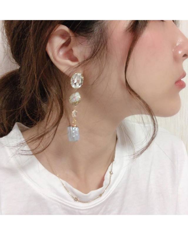 796 べっ甲風2連リング ピアス イヤリング - アクセサリー(女性用)