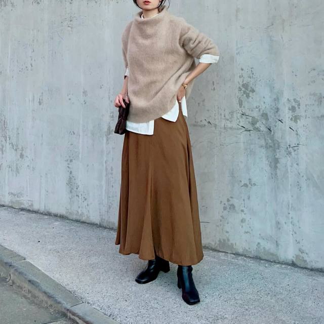 monoha シャーリングスカート　ロングスカート　ブラウンスカート monoha シャーリングスカート ロングスカート ブラウンスカート